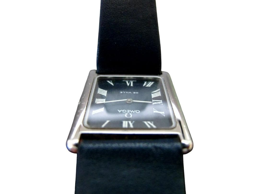 オメガ De Ville 手巻き 角型 メンズ 腕時計 紺文字盤 純正ベルト尾錠