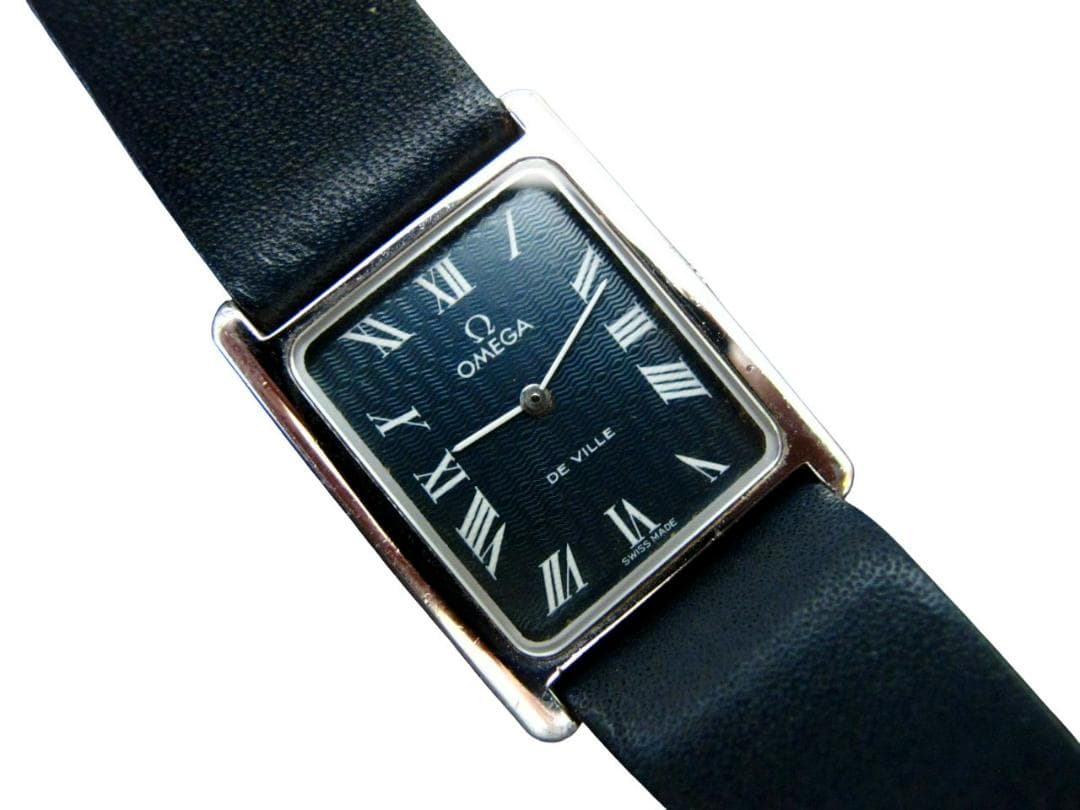 オメガ De Ville 手巻き 角型 メンズ 腕時計 紺文字盤 純正ベルト尾錠