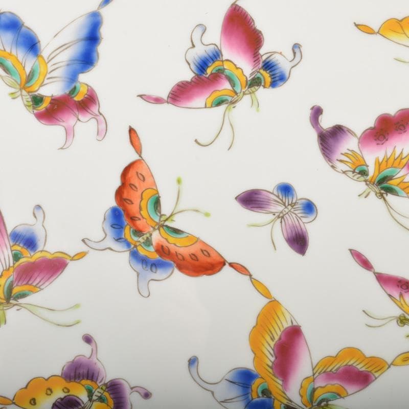 中国 唐木紫壇枠 景徳鎮 粉彩 蝶図 陶板 壁飾 V