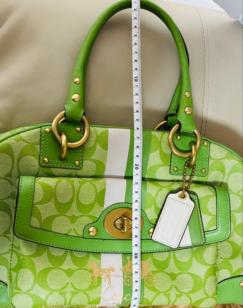Coach ライトグリーン　ストライプ ハンドバッグ