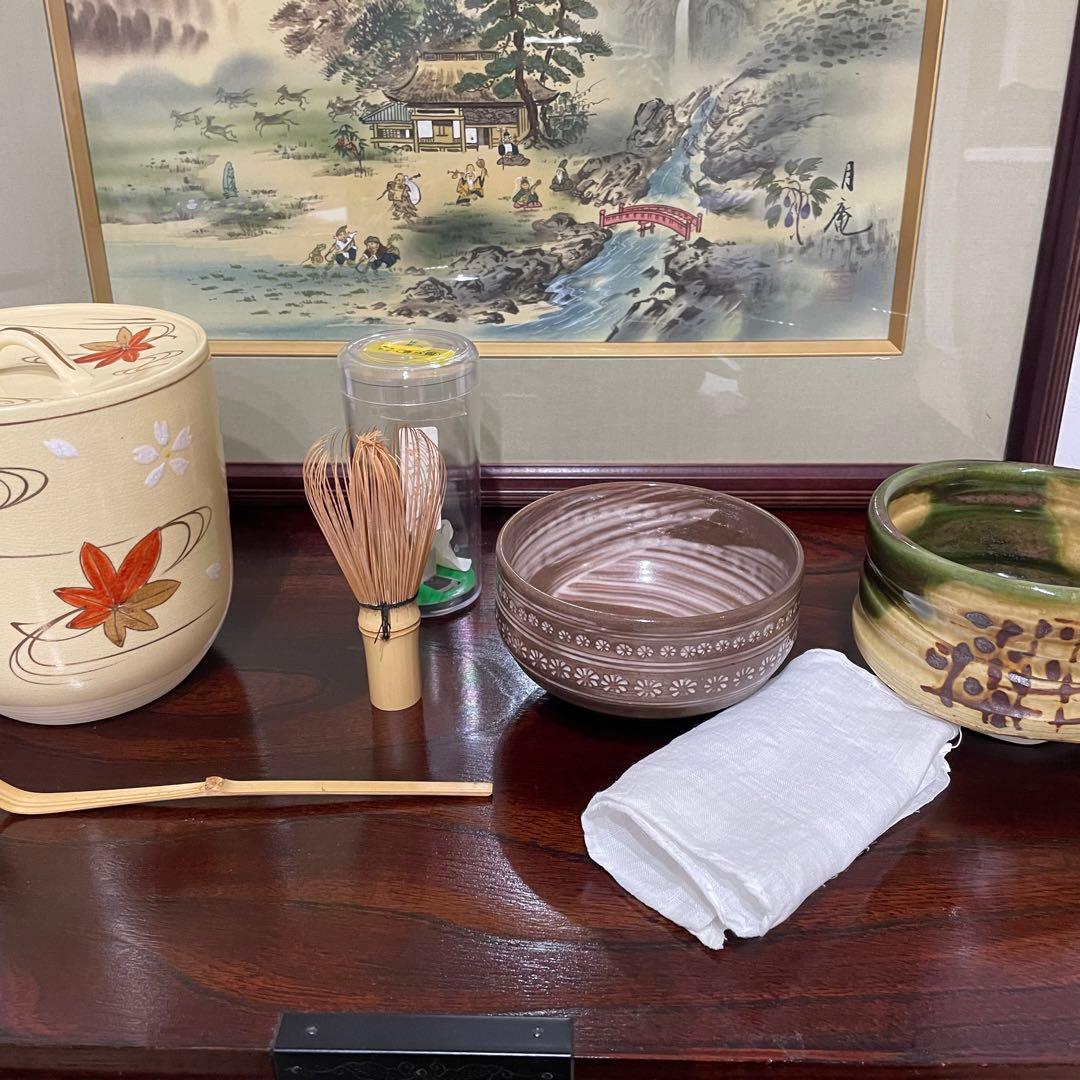 初代三浦竹泉 青華 山水風景漢詩図 急須/湯冷まし/茶碗5客