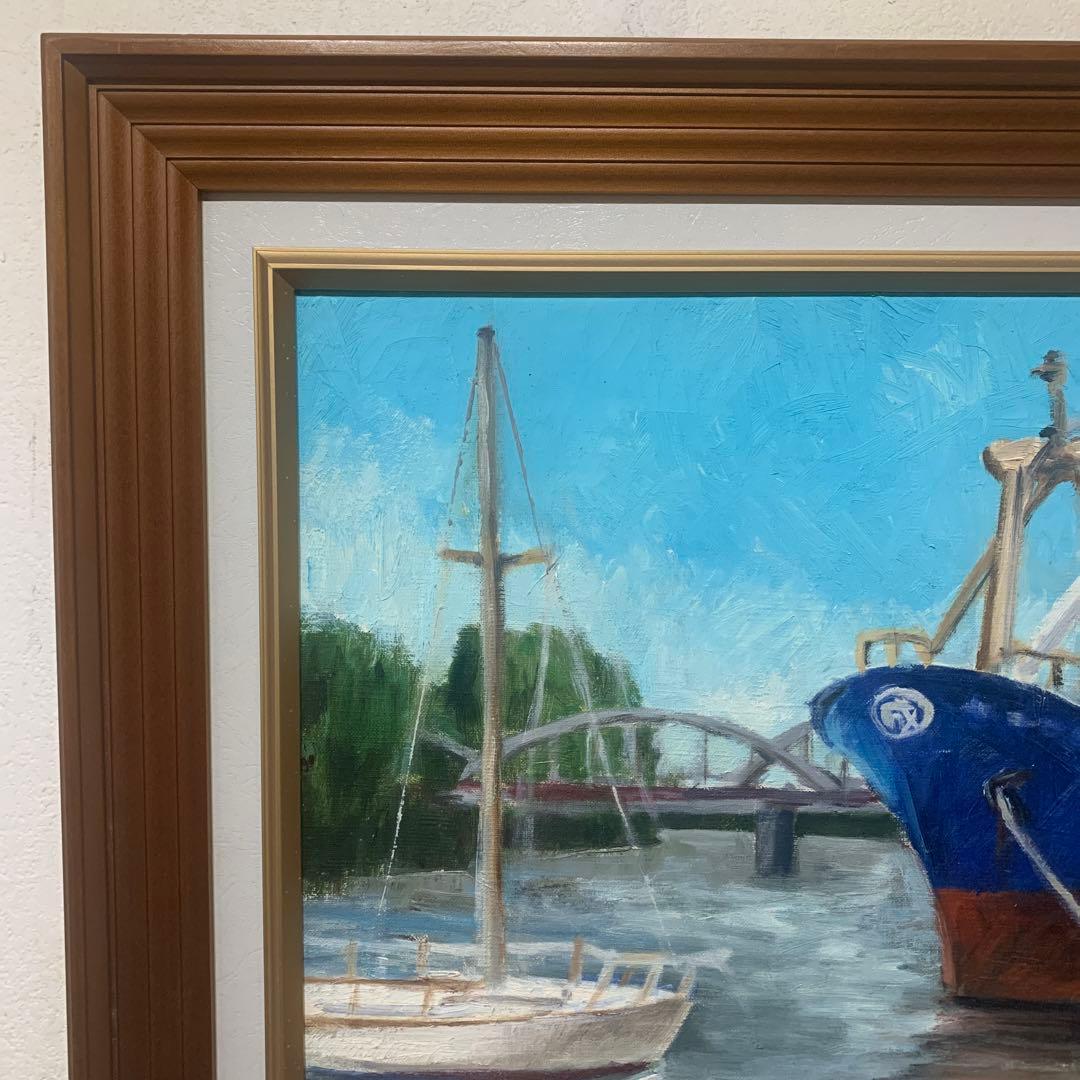 絵画　油彩肉筆画『港風景画』F6