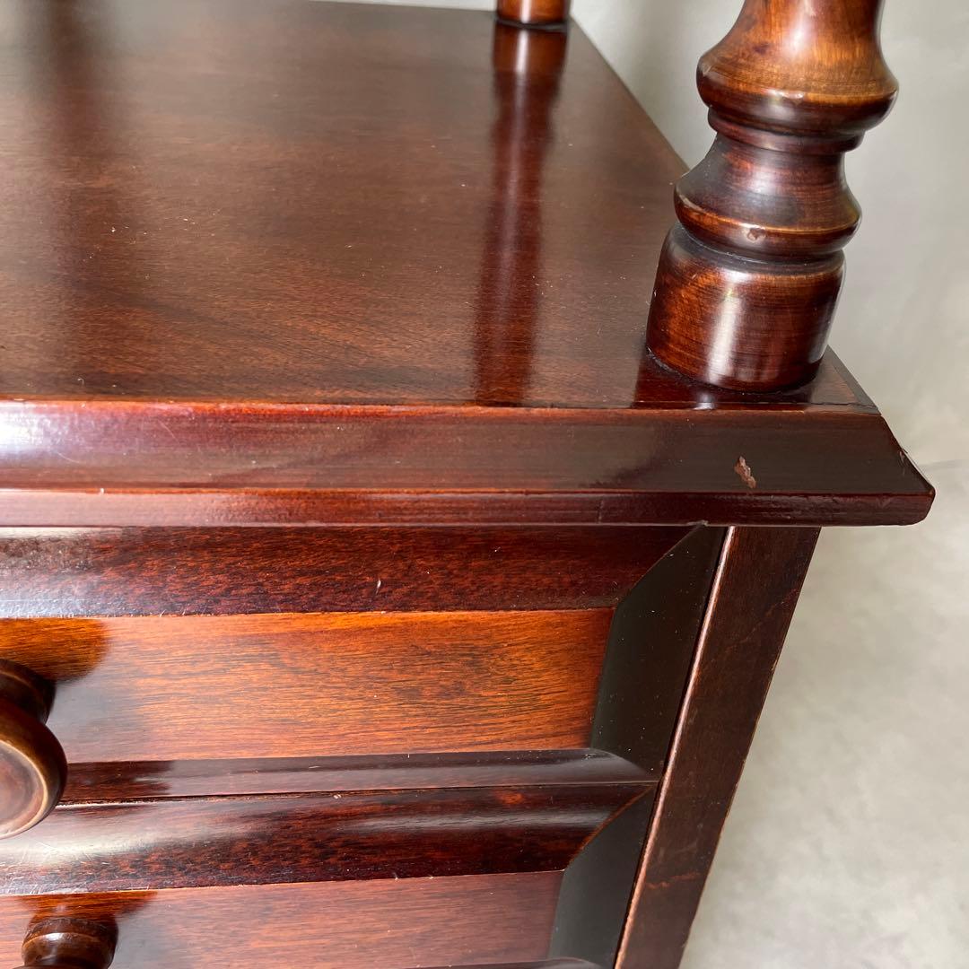 木製 桜材 ダークブラウン 電話台 民芸家具 抽斗4杯 アンティーク風