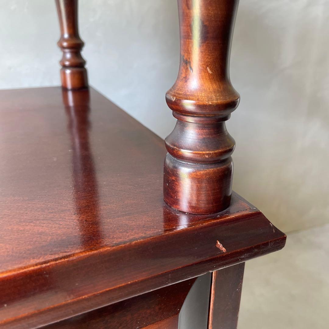 木製 桜材 ダークブラウン 電話台 民芸家具 抽斗4杯 アンティーク風