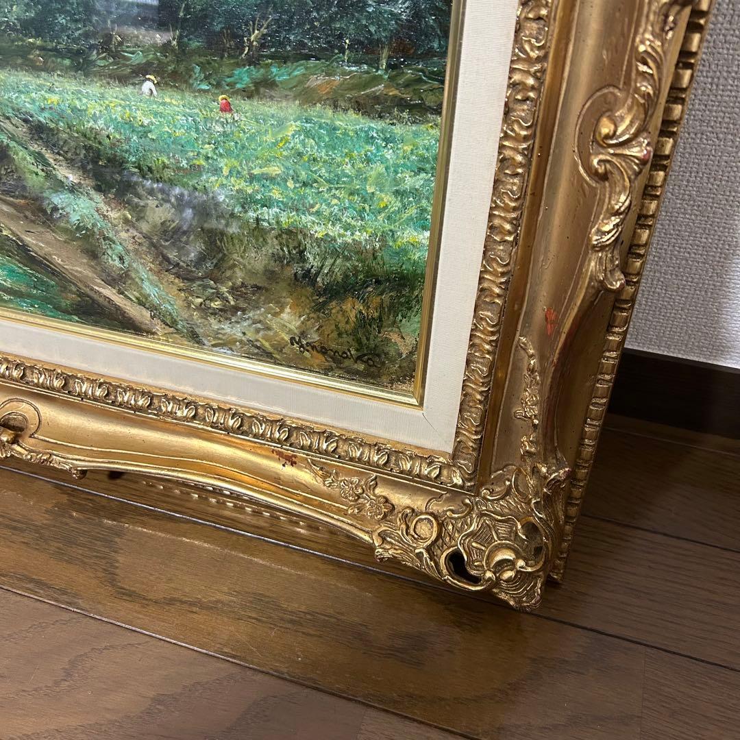 能仲ヤツヲ 油彩 10号 「のどかな日」 油絵 額装 風景画 油彩画 インテリア