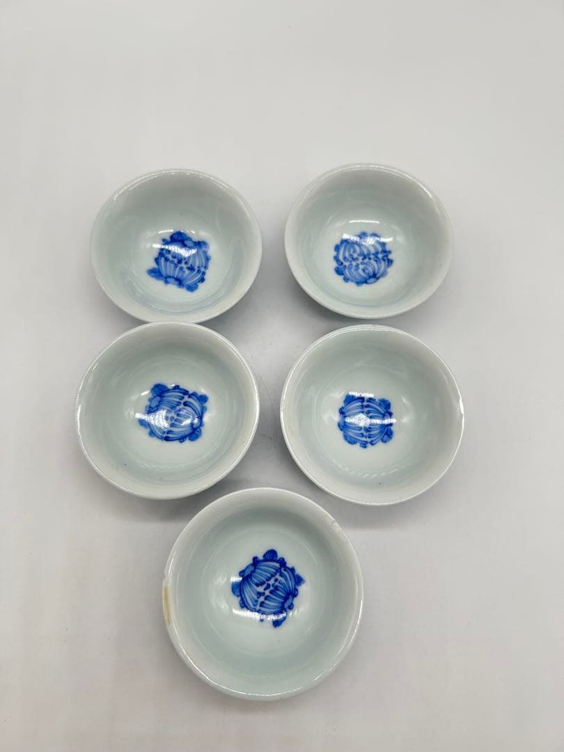 文平造 青花 五客 青い花の茶碗5個セット 中国 磁州窯 青花