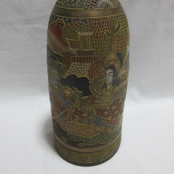 古い薩摩焼いっちん描きイッチン技法陶器陶磁器徳利とっくり明治大正