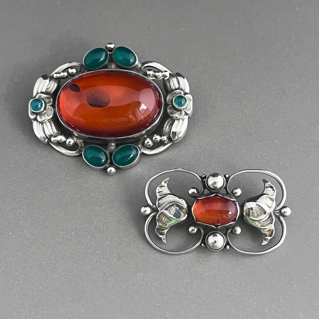 名品】ジョージ ジェンセン ブローチ #78 アンバー／グリーンアゲート