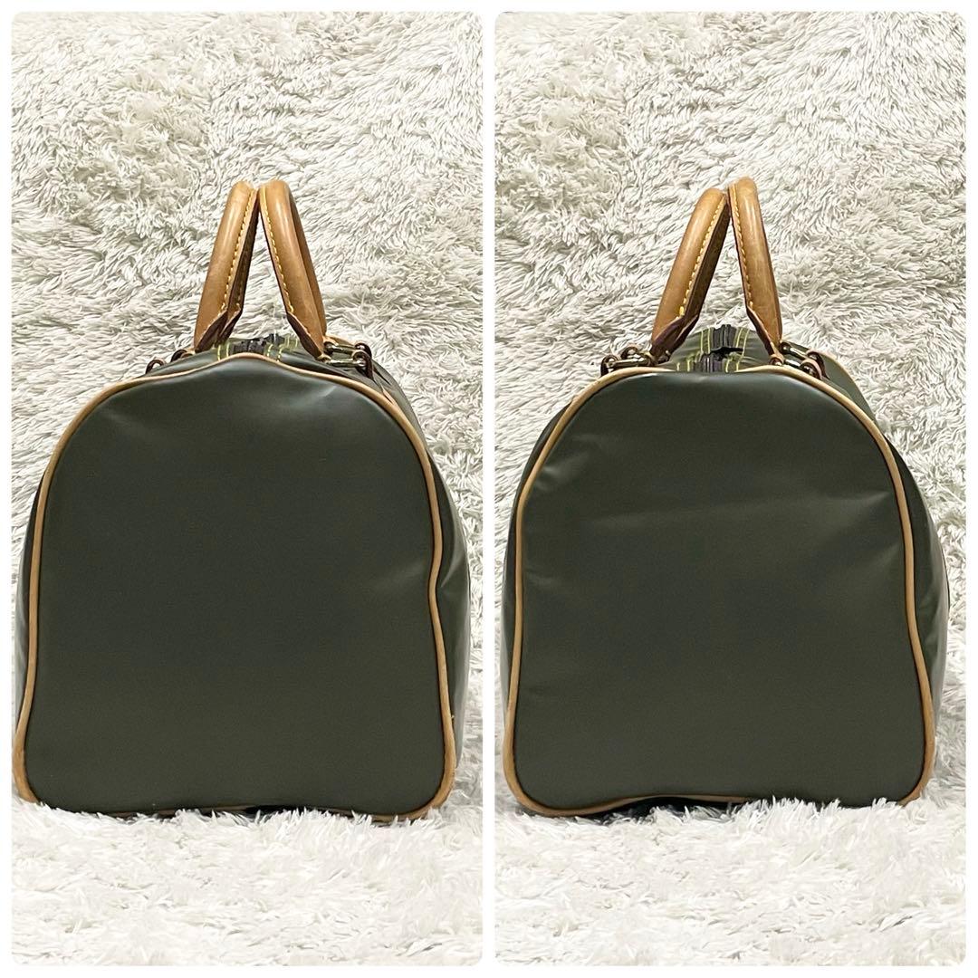 美品】 ハンティングワールド ミニボストン ハンドバッグ カーキ