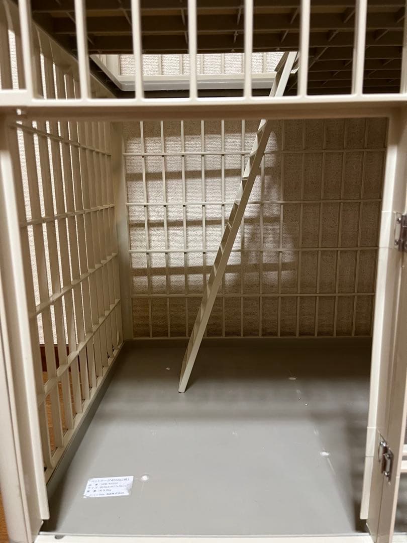 キャスター、天ドア付きキャットケージ2段○プラスチック、樹脂製