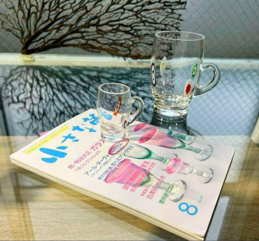 骨董 時代ガラス 超希少花象嵌 蜻蛉玉 風船型 取手付き 氷コップ