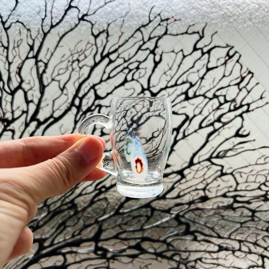 骨董 時代ガラス 超希少花象嵌 蜻蛉玉 風船型 取手付き 氷コップ