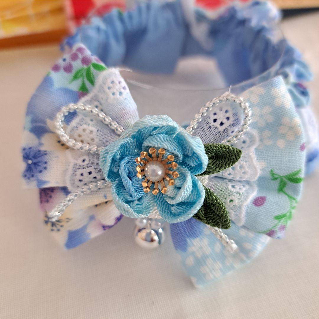 和風つまみ細工付き(黒②)わんちゃん猫ちゃん用襟つき首輪 和装まとめ