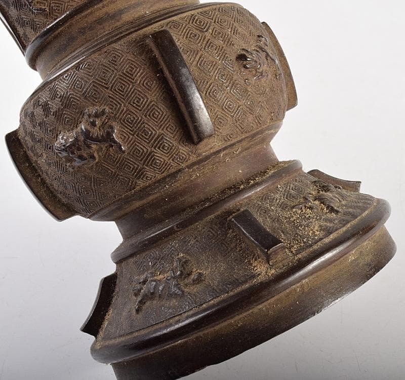 中国　古銅宣徳銅　神獣雷文瓢　M　R4924