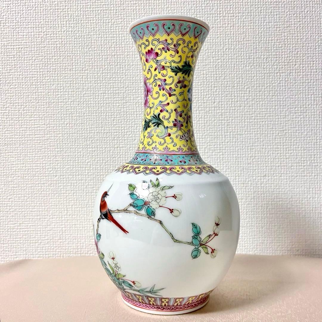 ☆アンティーク 乾隆年製 花鳥文中国花器 詩文款 唐物 花瓶 花器 壺