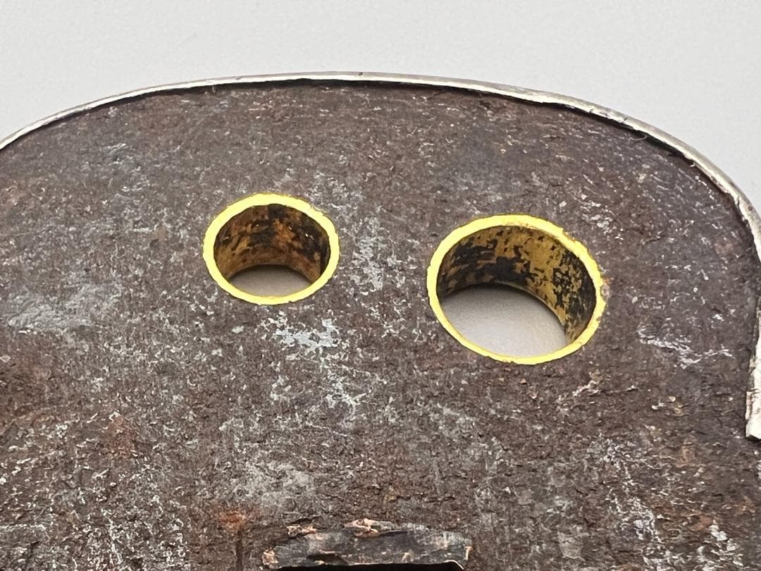 【海】江戸期　鉄鍔　木瓜型　銀覆輪　笄穴金内輪　２枚　無銘　刀装具　専用箱付