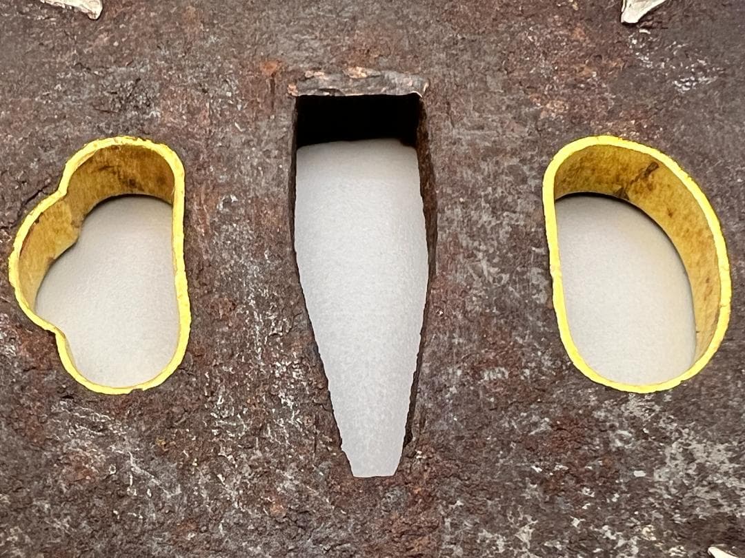 【海】江戸期　鉄鍔　木瓜型　銀覆輪　笄穴金内輪　２枚　無銘　刀装具　専用箱付