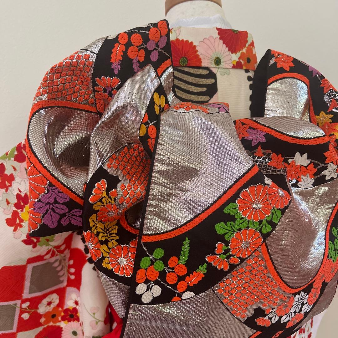 7歳七五三　十三詣り　身丈140cm アンティーク正絹着物、帯、小物セット