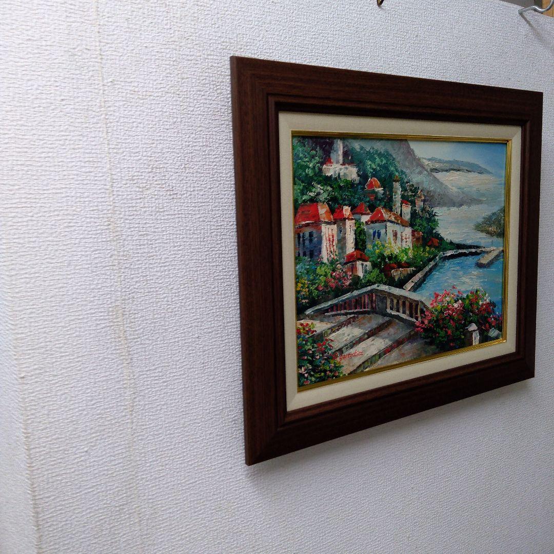 肉質油絵　横　F6　赤い屋根の家　額装仕上げ品