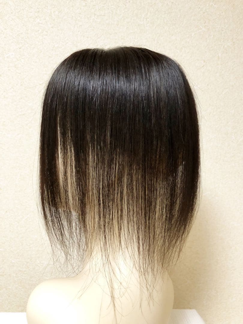 人毛100% ヘアピース【シルクスキン】引き抜き　自然な黒　ポイントウィッグ
