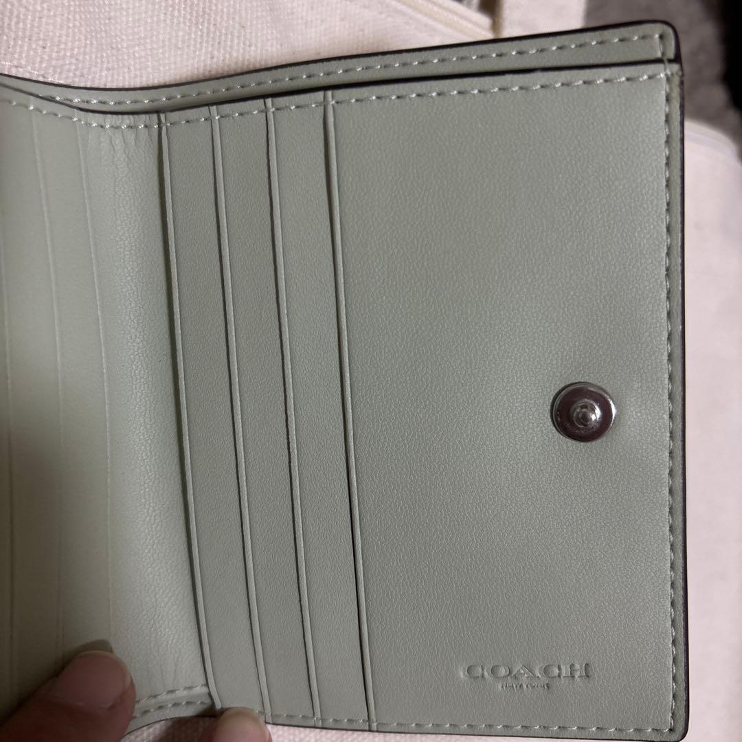 COACH クロコ型押し 二つ折り財布 ライトグリーン COACH ライトグリーン