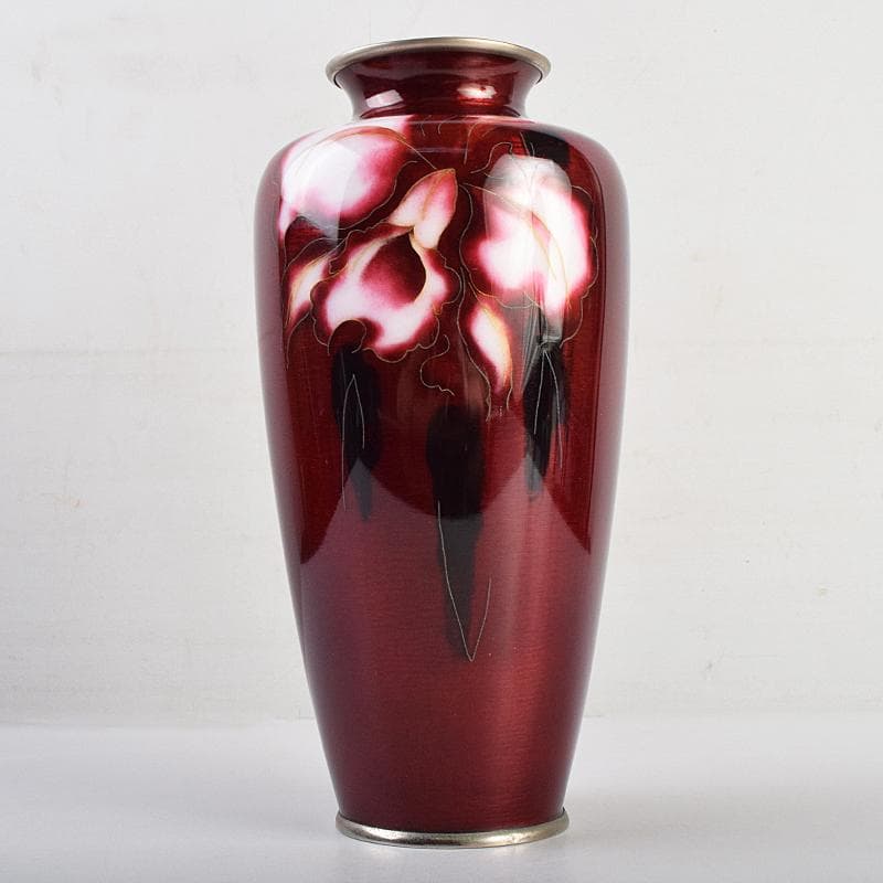 七宝焼 安藤七宝店 赤透釉 カトレア文 花瓶 C R9409 - メルカリ