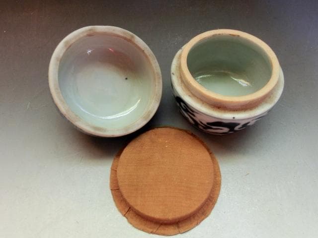 香合□南京古染付 擬宝瑞香合 呉須 桐箱 お茶道具 珍品 時代物 骨董品