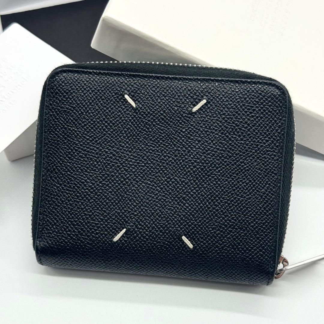 極美✨マルジェラ 二つ折り財布 ファスナー 4ステッチ ブラック 黒