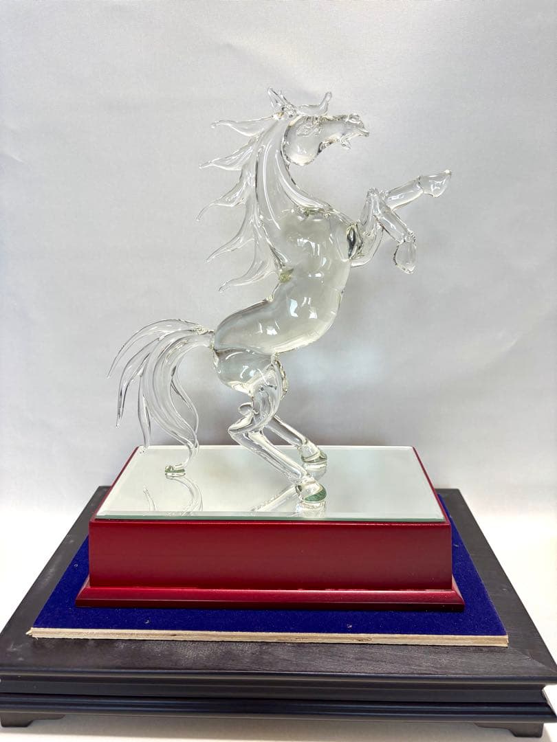 水晶製 騎立ち馬オブジェ ケース付 美術品・アンティーク・コレクション