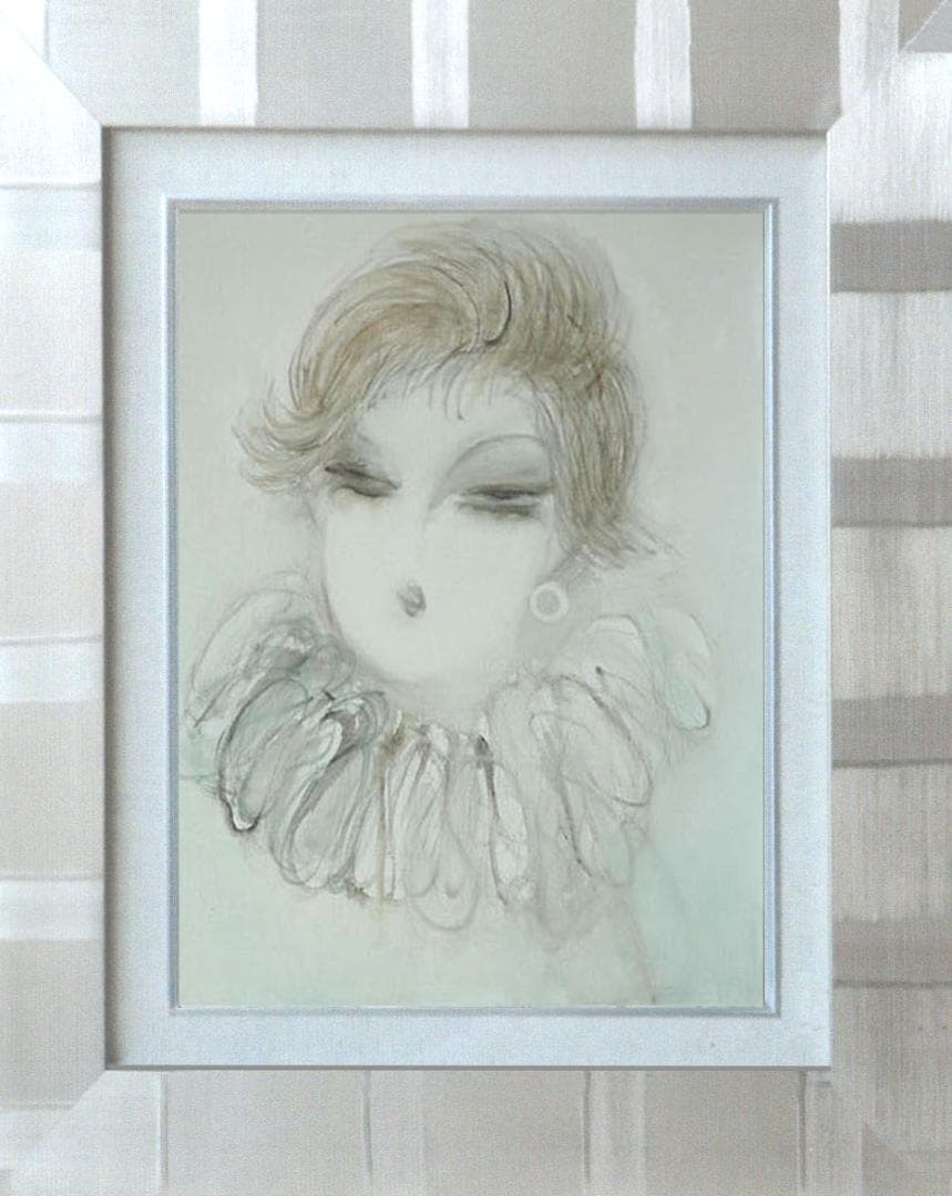 油絵 菅家令子 絵 絵画インテリア額付(青緑＋金色の枠) F6-081412女性