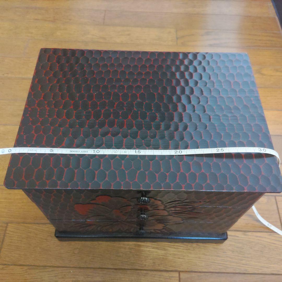 鎌倉彫漆器 牡丹柄 文箱 引き出し3つ