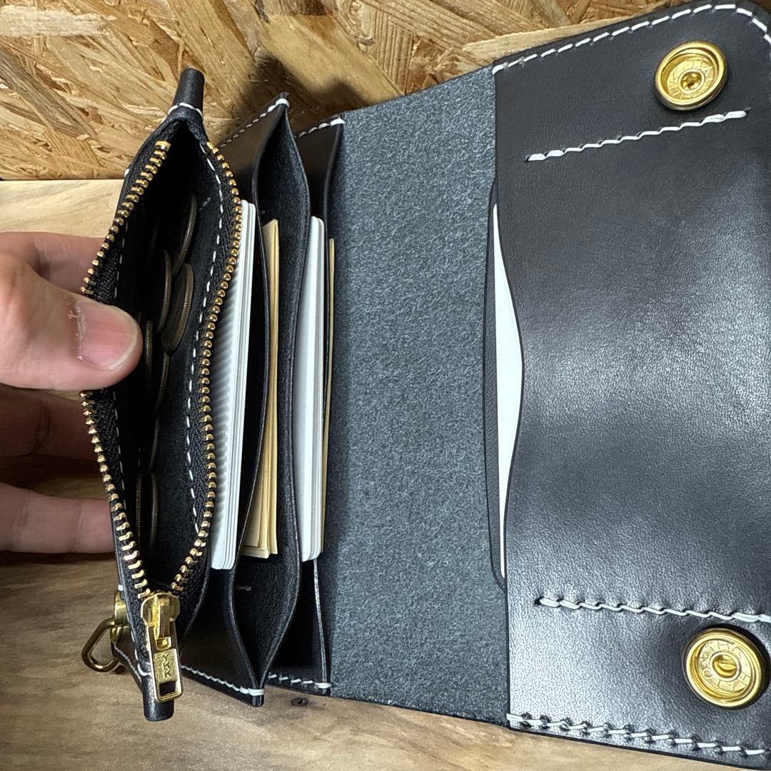 150 カスタム ミドル トラッカーウォレット 姫路レザー オイルヌメ 真鍮 白