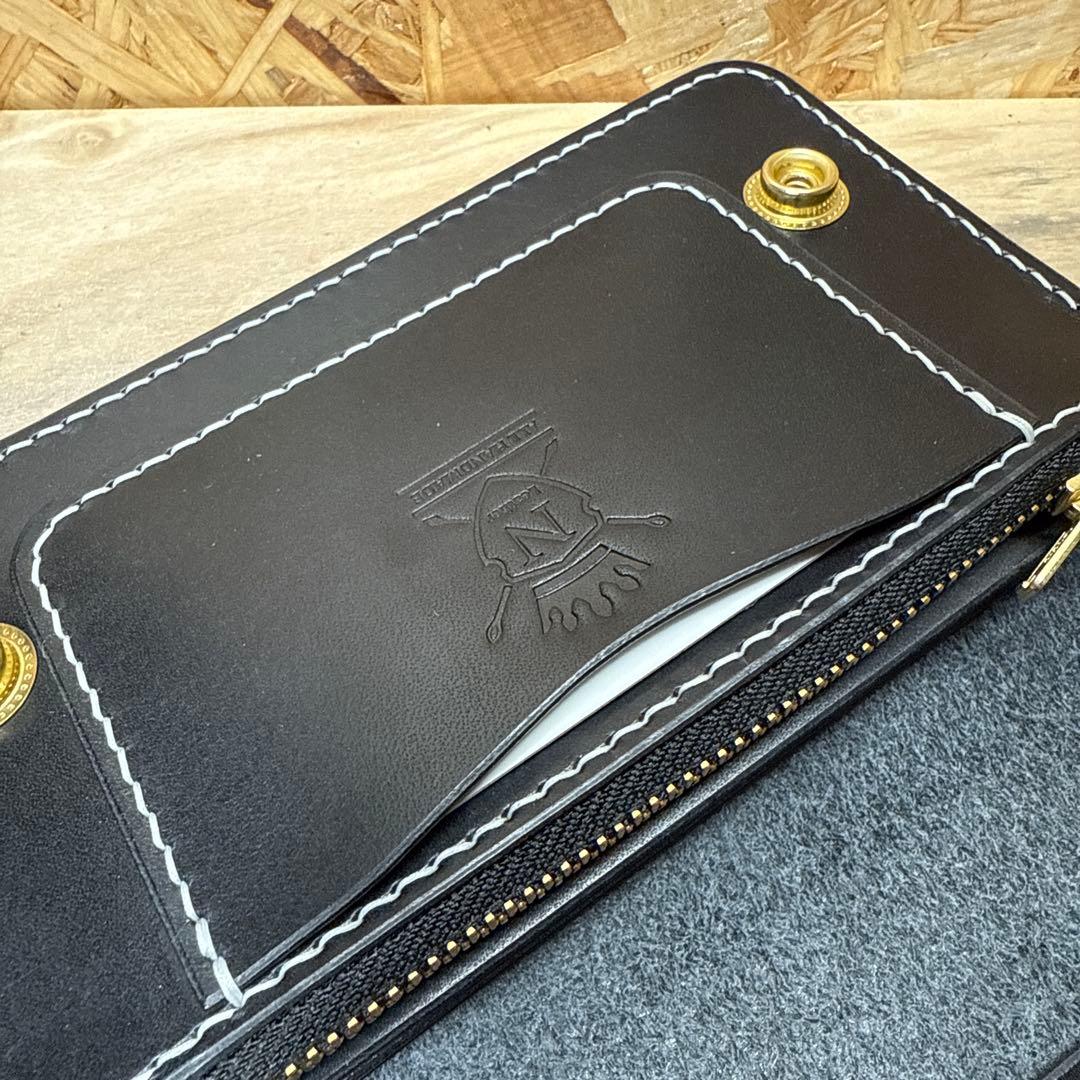 150 カスタム ミドル トラッカーウォレット 姫路レザー オイルヌメ 真鍮 白