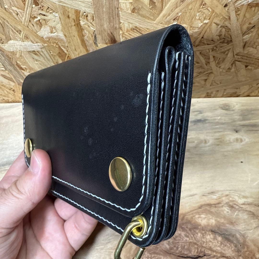 150 カスタム ミドル トラッカーウォレット 姫路レザー オイルヌメ 真鍮 白