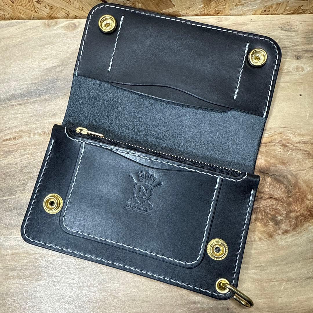 150 カスタム ミドル トラッカーウォレット 姫路レザー オイルヌメ 真鍮 白