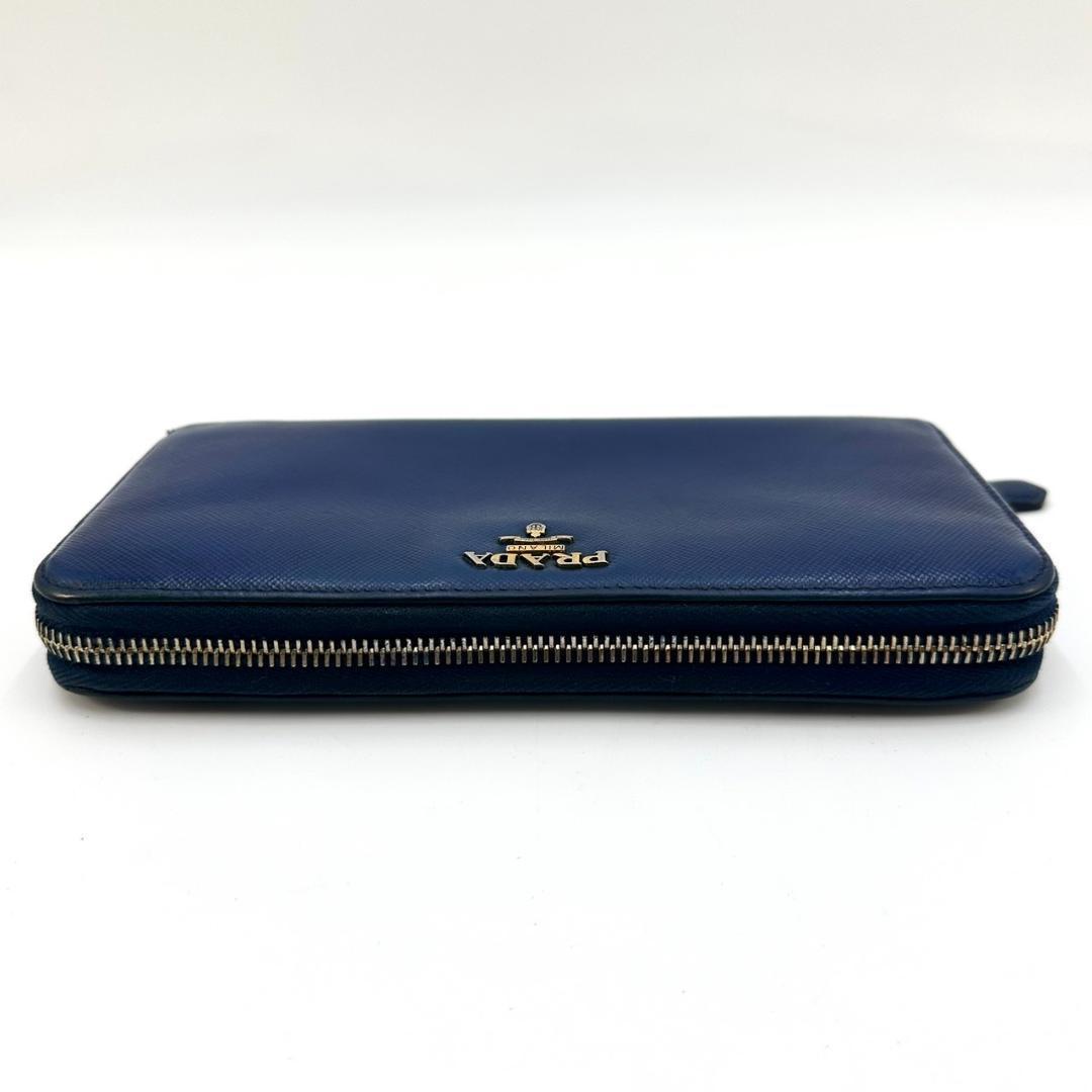PRADA プラダ 長財布 ブルー サフィアーノレザー ラウンドジップ 男女兼用