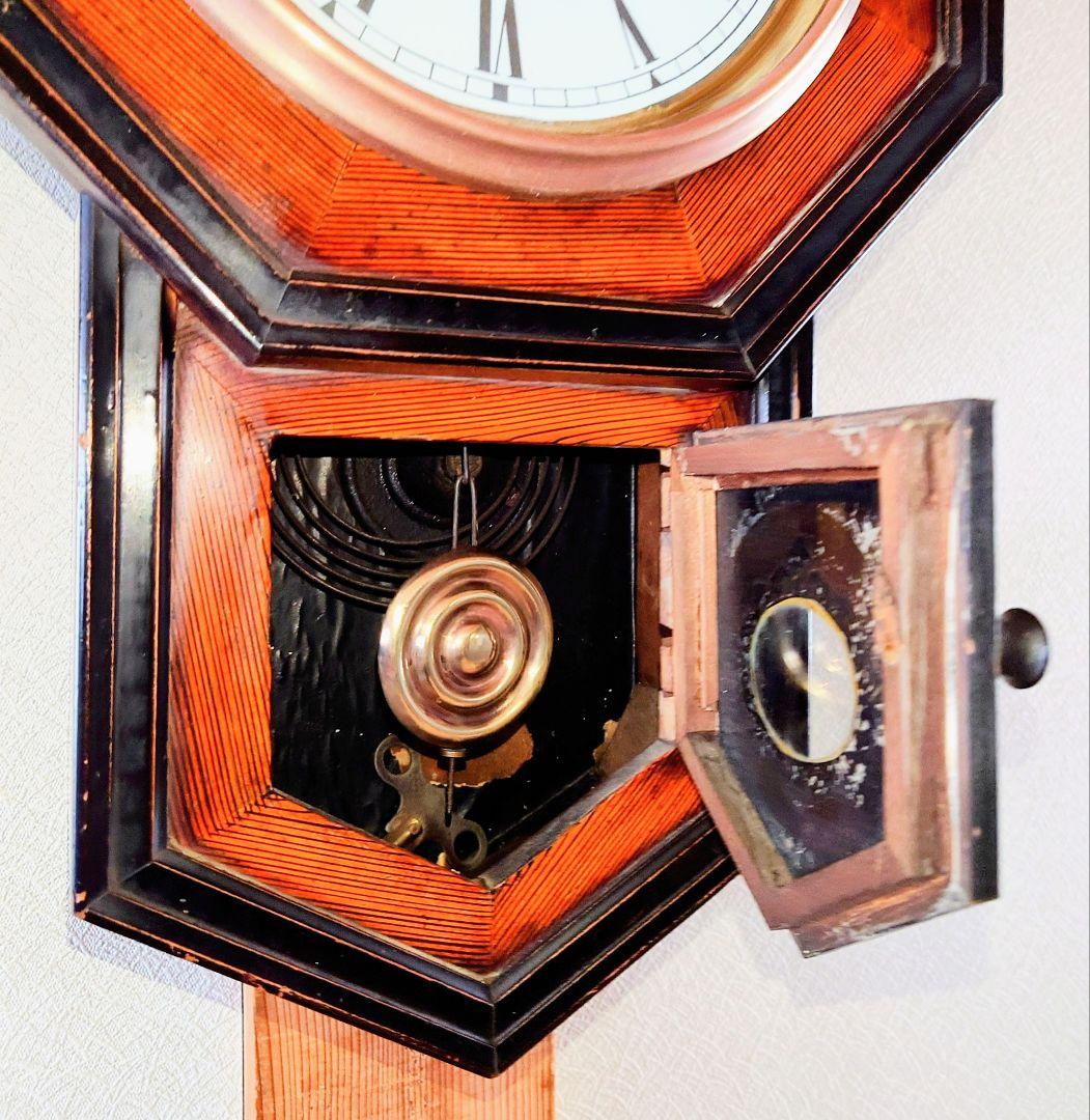 〈完動・美品〉小型八角合長ゼンマイ振り子時計　アンティーク古時計