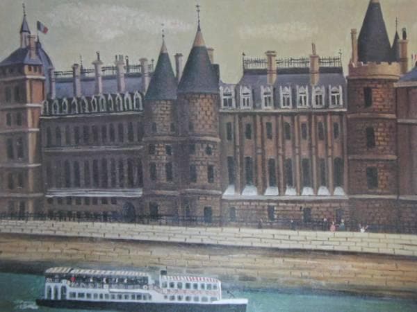 高畠達四郎、パリの裁判所、希少画集画、新品額装付、状態良好