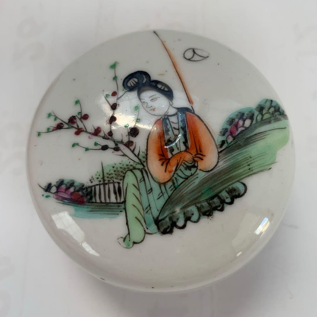 中国美術　白磁　美人絵　香合　送料込み