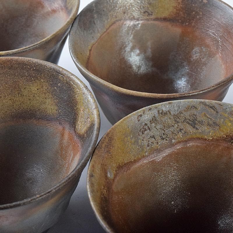 煎茶道具 備前焼 小西陶古作 煎茶碗 五客 共箱 D R7888