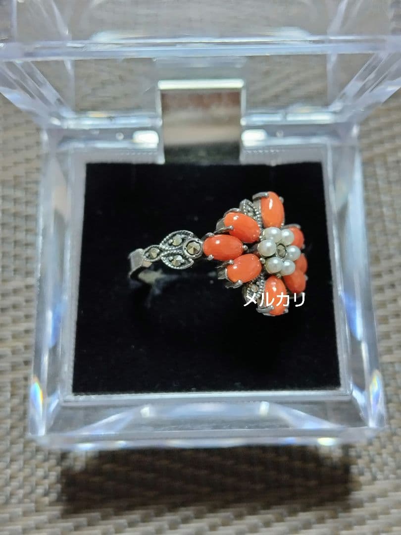 [未使用品] 碌山 リング 珊瑚 シードパール マルカジット 16.5号
