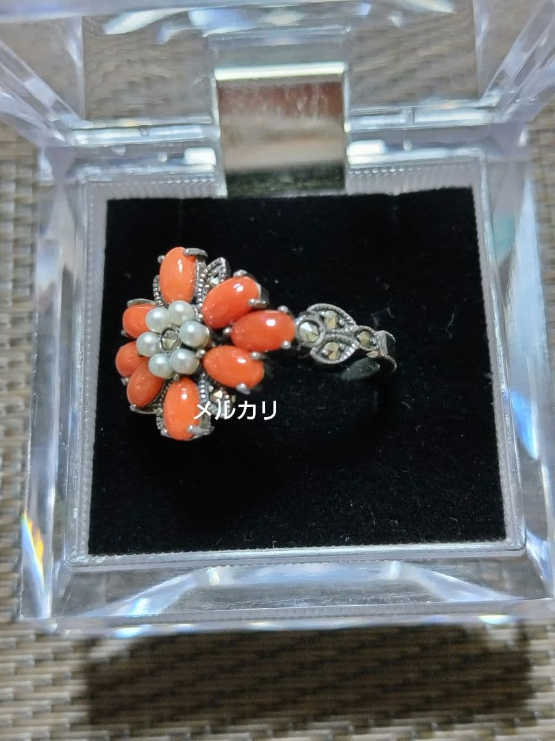 [未使用品] 碌山 リング 珊瑚 シードパール マルカジット 16.5号