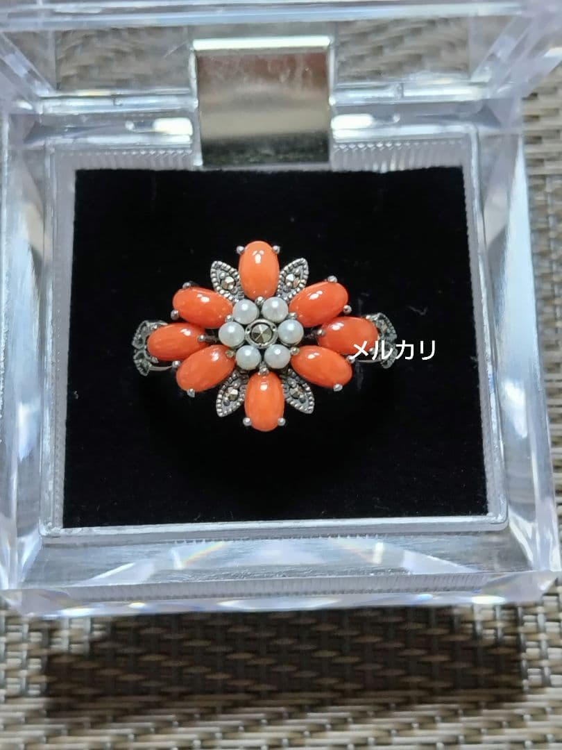 [未使用品] 碌山 リング 珊瑚 シードパール マルカジット 16.5号