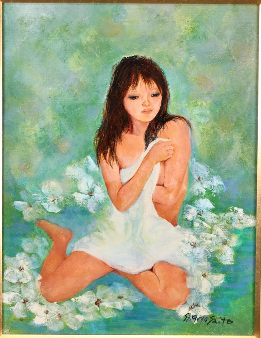 真作】 斉藤薫代 「 花の時 」 油彩 F6号 一枚の絵取扱 BK059 - メルカリ