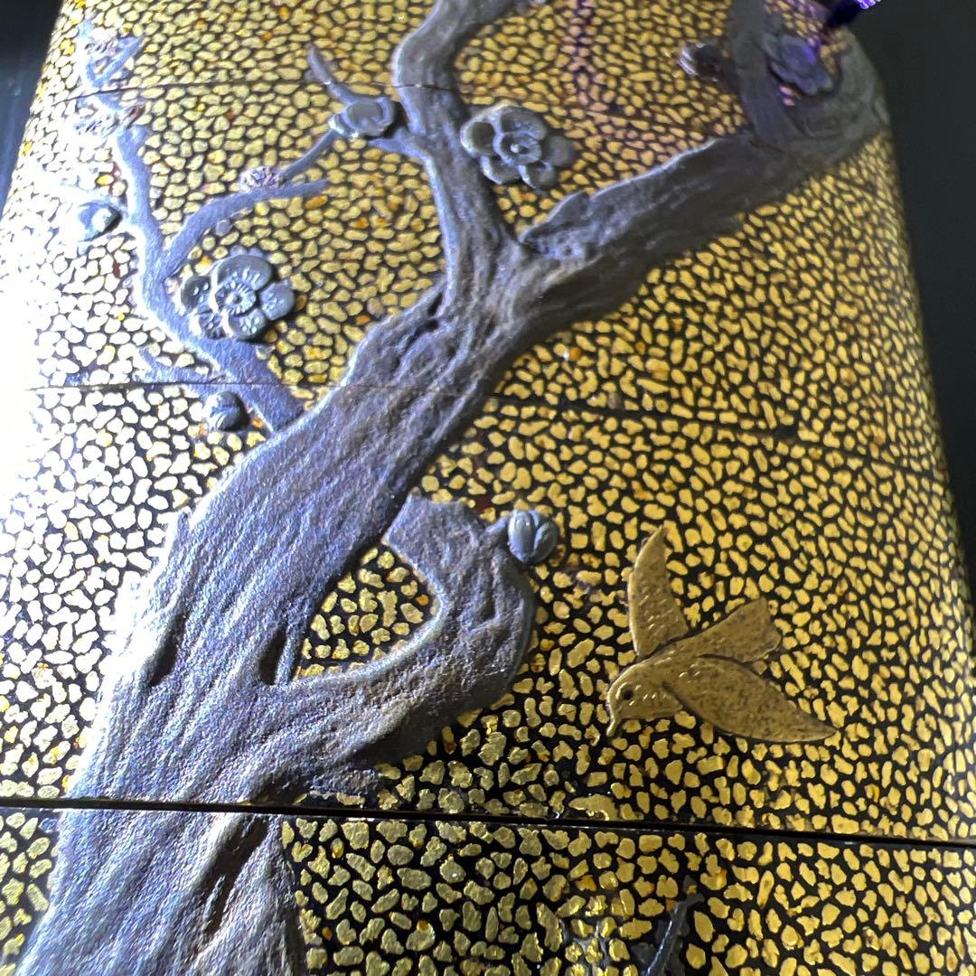 江戸時代 極上盛上鷲内梨地 五段大振印籠 極上獅子根付 東Y7-