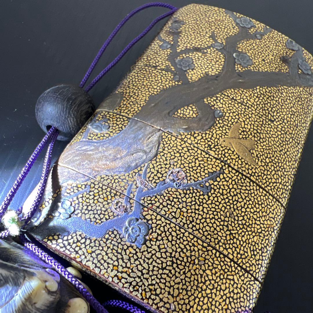 江戸時代　極上盛上鷲内梨地　五段大振印籠　極上獅子根付　東Y7-0812⭐︎2F