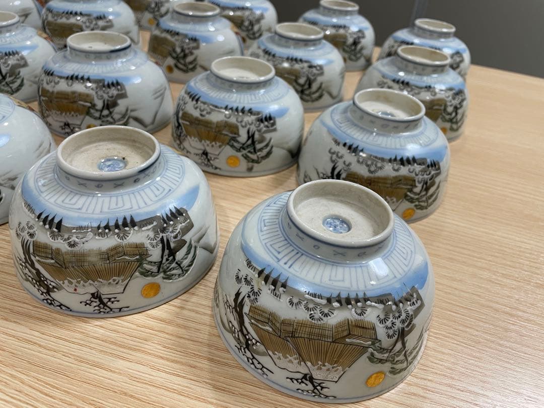 古伊万里 富貴長春 色絵金彩 富士 雪柄 小鉢 蓋付き椀 茶碗 レトロ 20