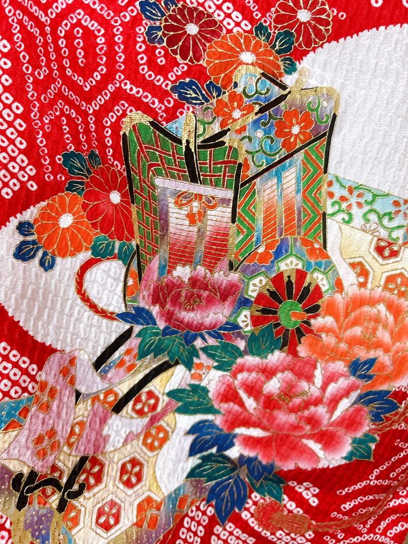 正絹鹿の子柄♡七五三　3歳　女の子　フルセット　一式　赤系　刺繍入り被布