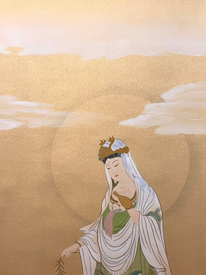 田中浩伸 掛軸 掛け軸「雲上観音」仏画仏教美術 白衣観音 茶掛 日本画 直筆
