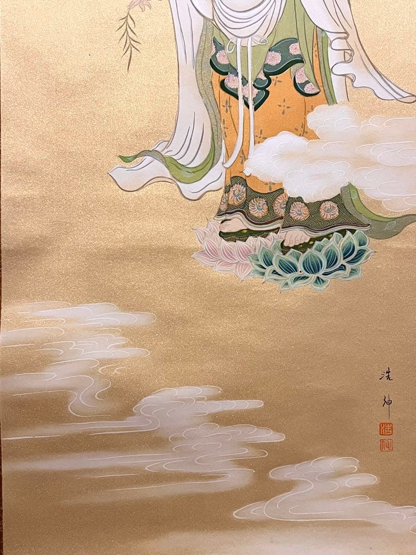 田中浩伸 掛軸 掛け軸「雲上観音」仏画仏教美術 白衣観音 茶掛 日本画 直筆